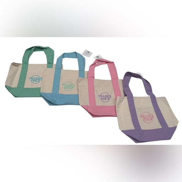 Trader Joe'S Handbags - Trader Joe’s 2026 Mini Pastel Canvas Tote Bag Set Of 4 New